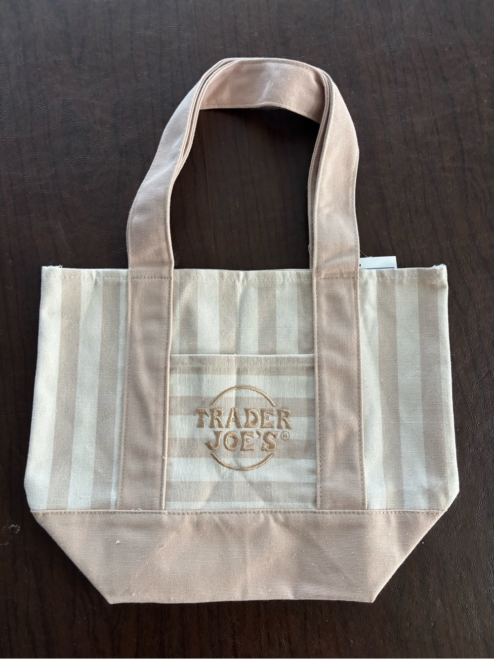 Trader Joe's striped mini canvas tote bag - cream